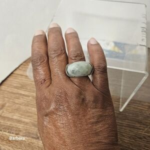 Vintage Wide-band with Green Stone Statement Band Ring, Size 7